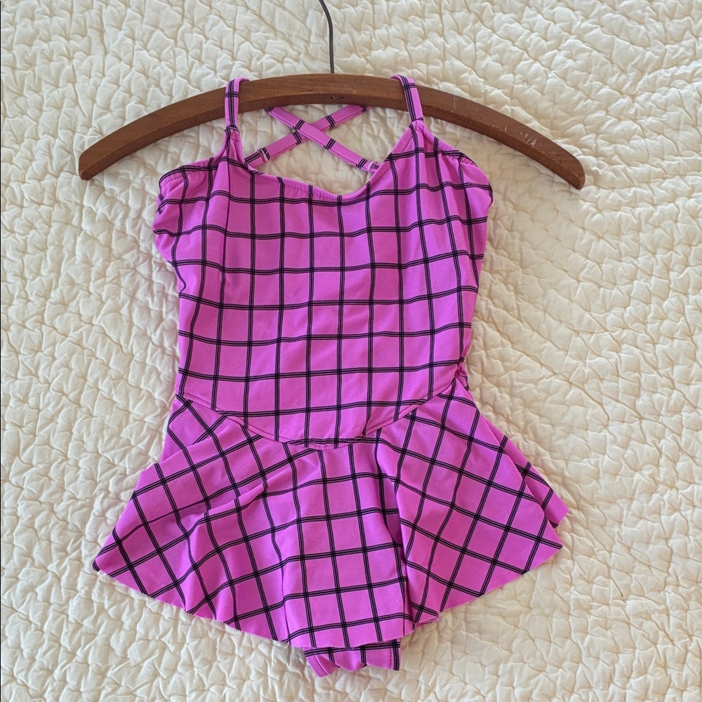 Vintage women's swimsuit sz 8 Jantzen 80s skirt pink black EUC